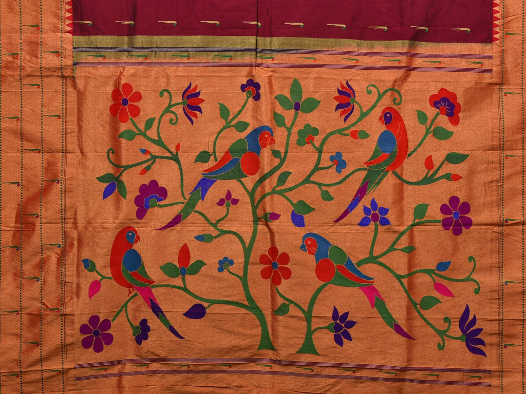 Brown Paithani Silk Handloom Saree with Triple Muniya Border and Pallu Design p0480