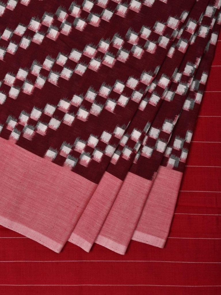 Brown Pochampally Ikat Cotton Handloom Saree with Diagonal Design i0613