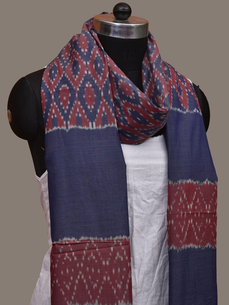 Burgundy and Blue Pochampally Ikat Cotton Handloom Dupatta with Grill Design ds3066