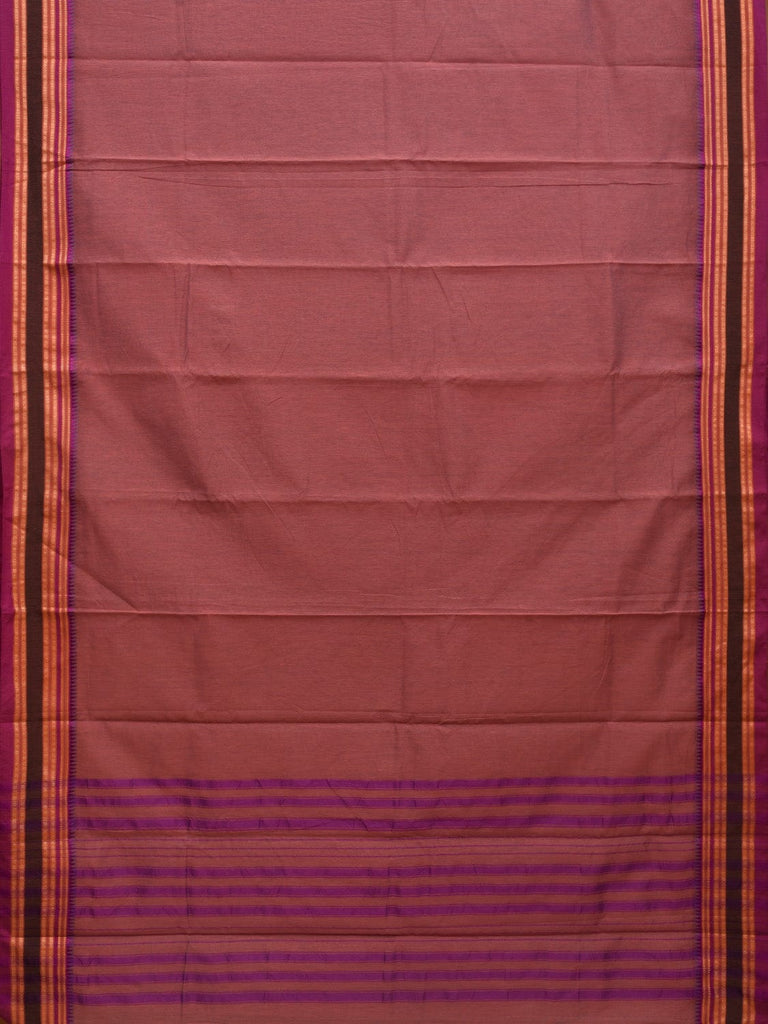 Burgundy Bamboo Cotton Plain Saree with Narayanpet Border Design No Blouse o0347