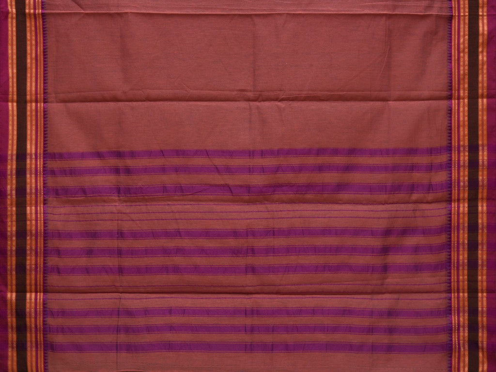 Burgundy Bamboo Cotton Plain Saree with Narayanpet Border Design No Blouse o0347