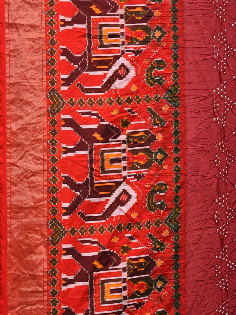 Burgundy Bandhani Ikat Silk Handloom Saree with Elephant Border Design bn0260