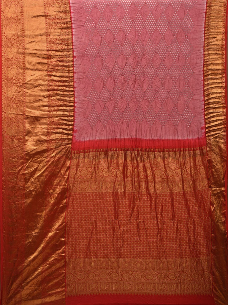 Burgundy Bandhani Kanchipuram Silk Handloom Saree with Big Border and Pallu Design bn0433