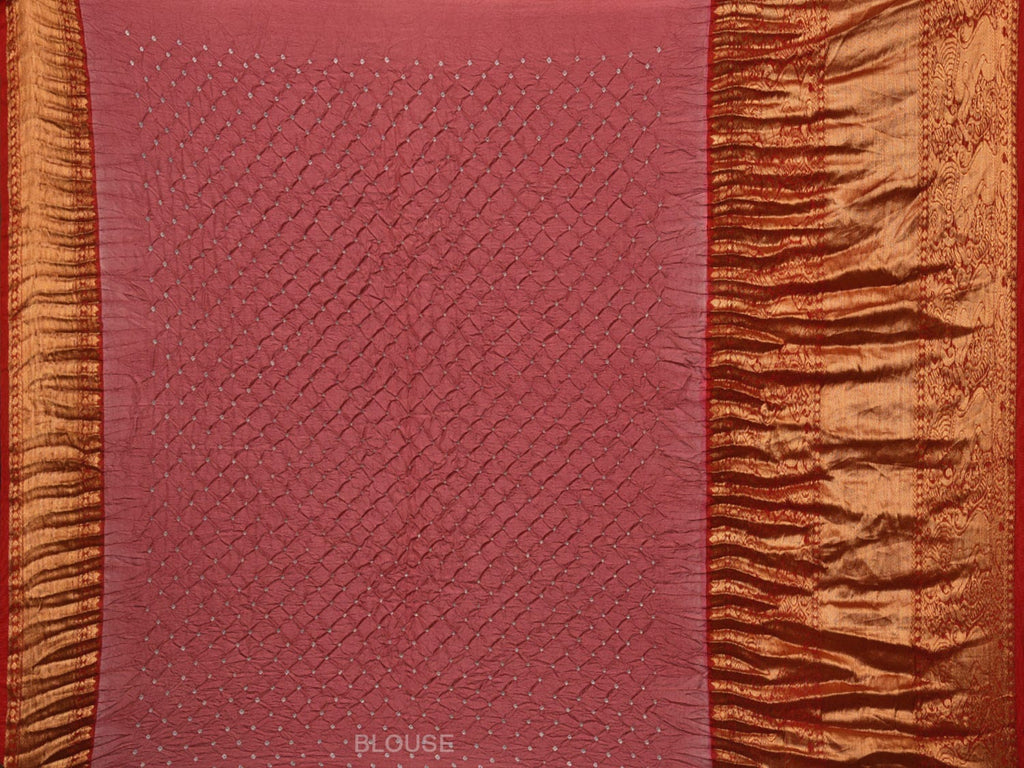 Burgundy Bandhani Kanchipuram Silk Handloom Saree with Big Border and Pallu Design bn0433