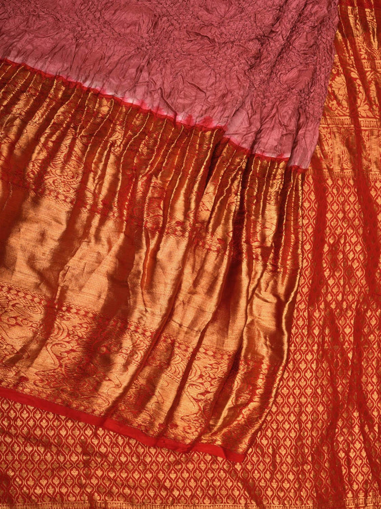 Burgundy Bandhani Kanchipuram Silk Handloom Saree with Big Border and Pallu Design bn0433