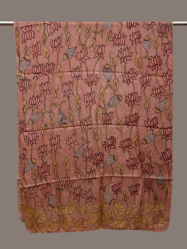 Burgundy Kalamkari Hand Painted Tussar Handloom Dupatta with Lotus Flowers and Fishes Design ds2978