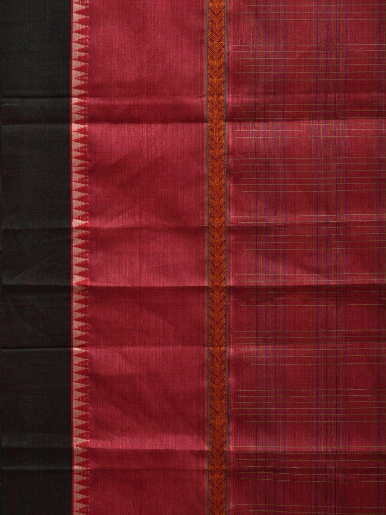 Burgundy Narayanpet Cotton Handloom Plain Saree with Border Design No Blouse np0547
