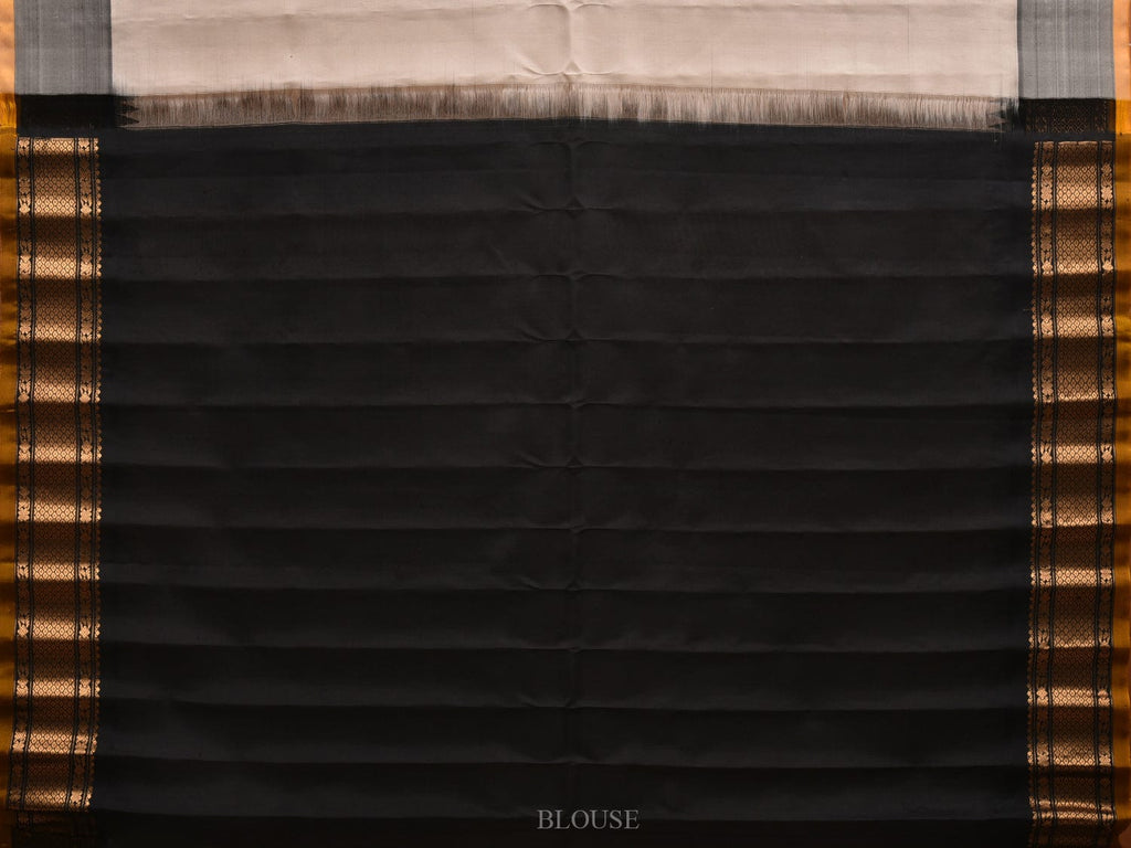Cream and Black Gadwal Silk Handloom Saree with Mango Pallu Design g0296