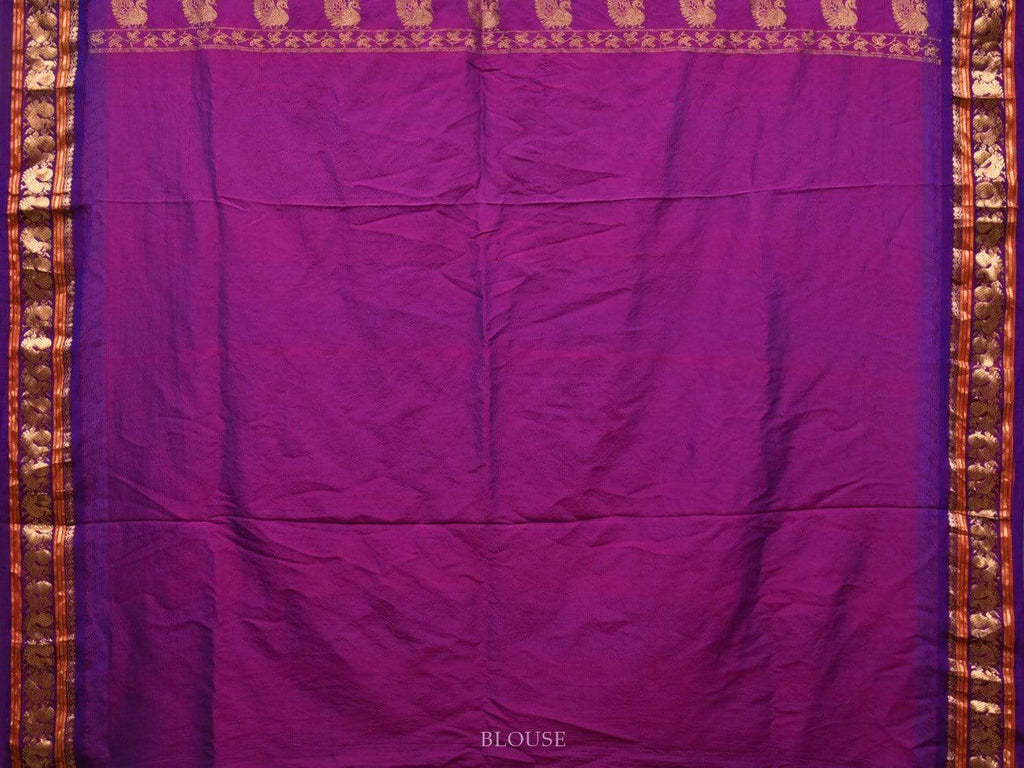 Cream and Purple Kalamkari Hand Painted Kanchipuram Silk Handloom Saree with Floral Design KL0506