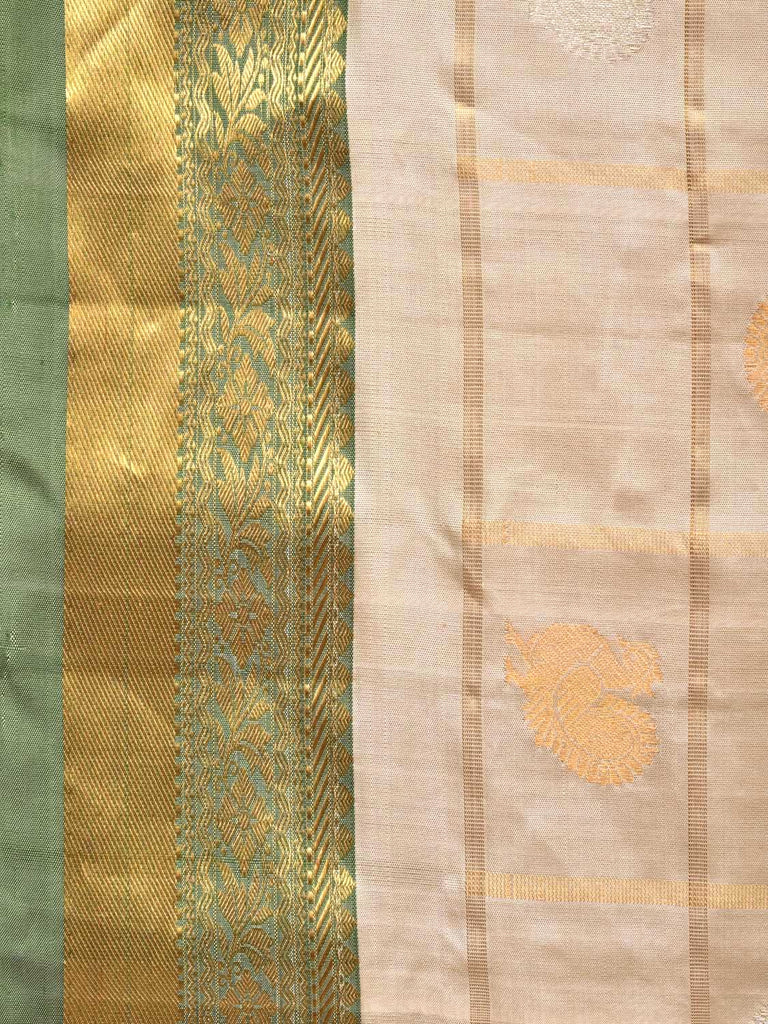 Cream Gadwal Silk Handloom Saree with Checks and Buta Design g0261