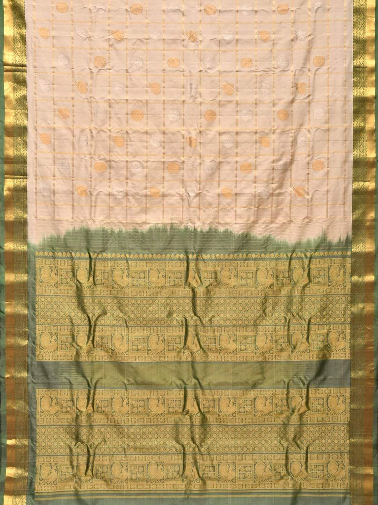 Cream Gadwal Silk Handloom Saree with Checks and Buta Design g0261