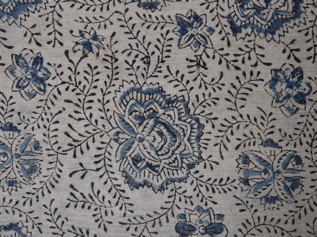 Cream Kalamkari Block Print Cotton Silk Saree kl0062