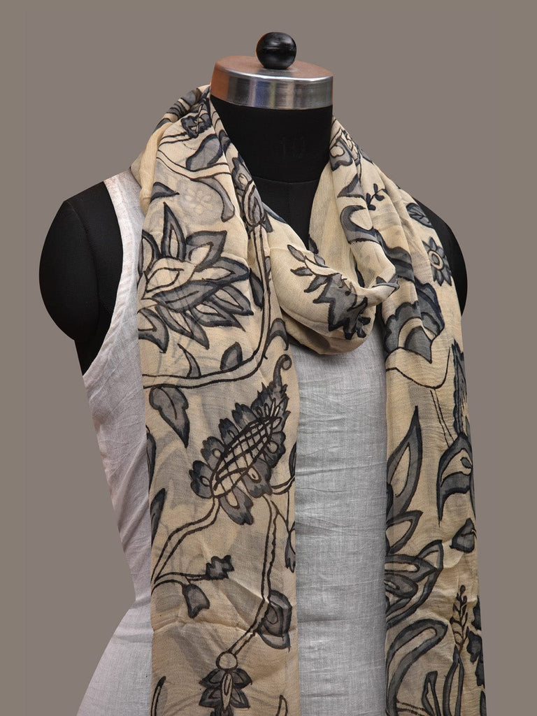 Cream Kalamkari Hand Painted Chiffon Dupatta with Floral Design ds2818