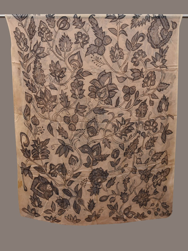 Cream Kalamkari Hand Painted Chiffon Dupatta with Floral Design ds2818