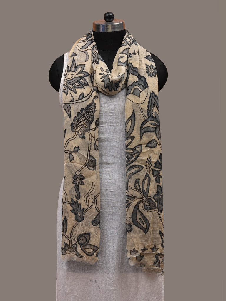 Cream Kalamkari Hand Painted Chiffon Dupatta with Floral Design ds2818