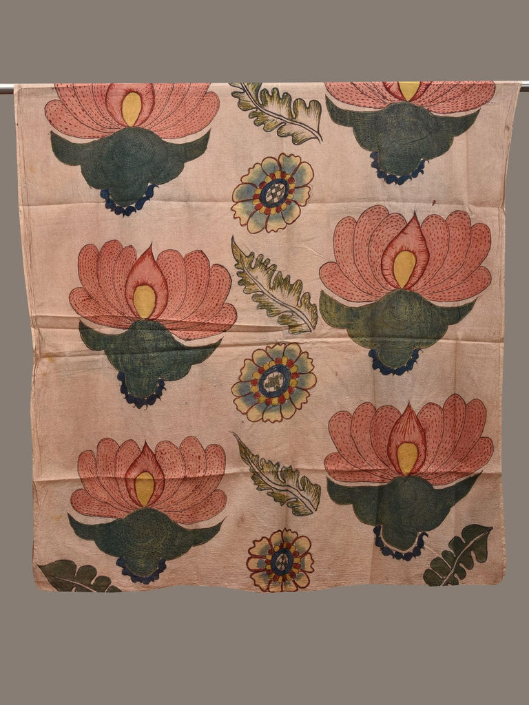 Cream Kalamkari Hand Painted Cotton Handloom Dupatta with Big Floral Design ds2844