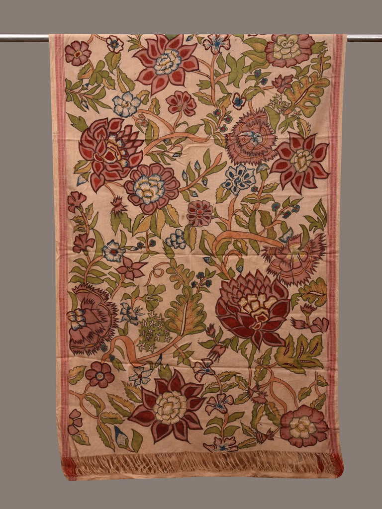 Cream Kalamkari Hand Painted Cotton Handloom Dupatta with Floral Design ds2980