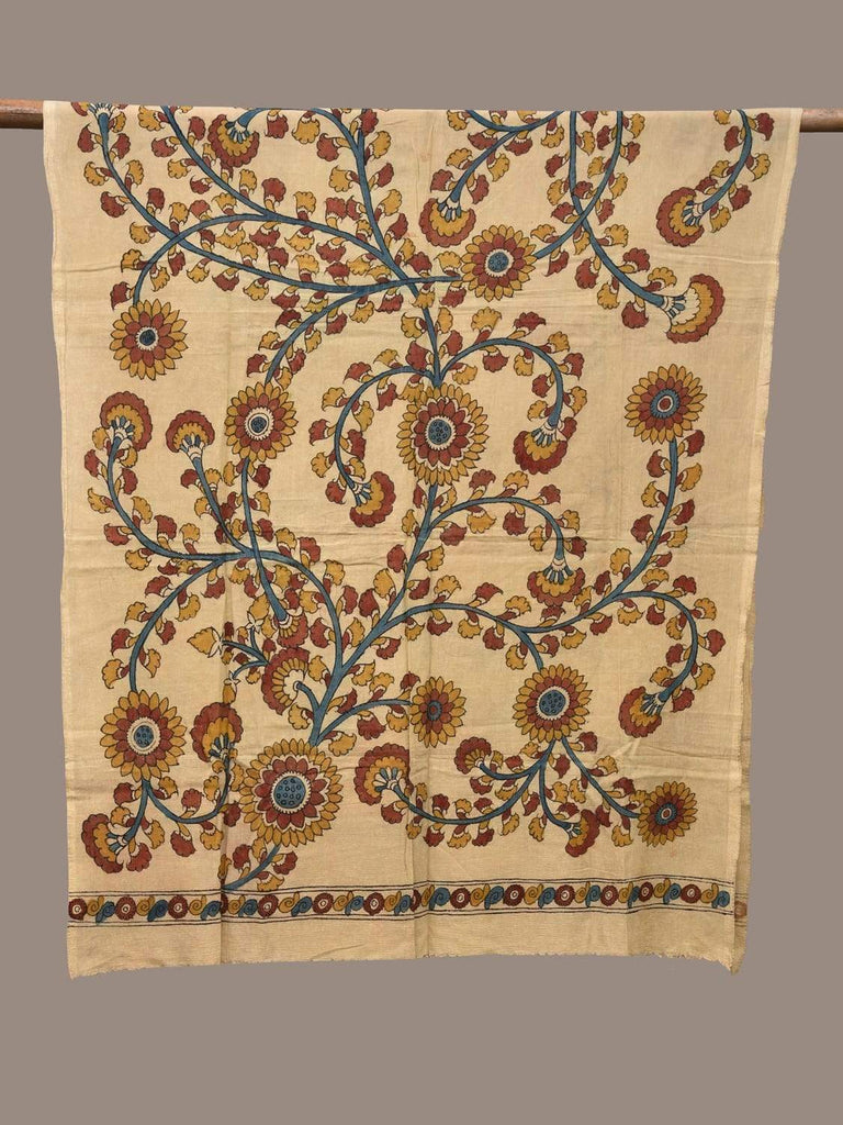 Cream Kalamkari Hand Painted Cotton Handloom Dupatta with Flowers Design ds2015