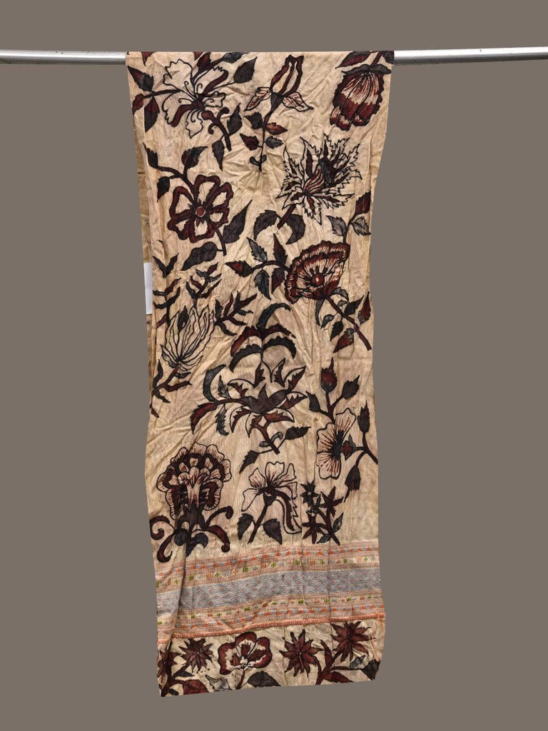 Cream Kalamkari Hand Painted Cotton Handloom Stole with Floral Design ds2464