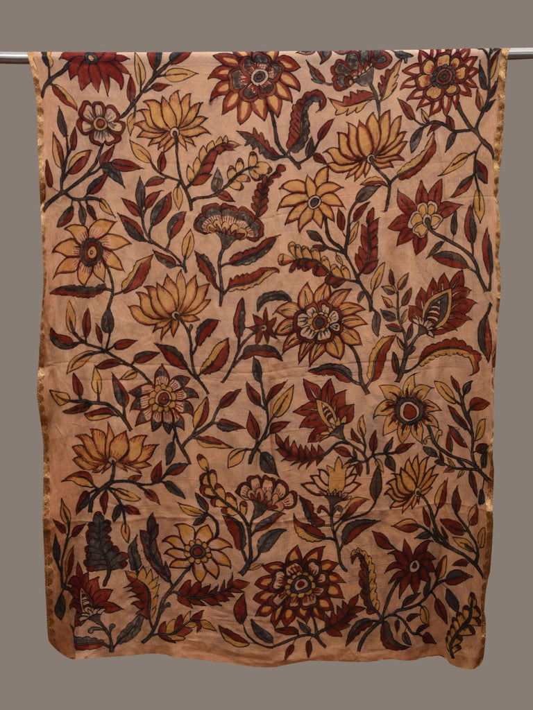 Cream Kalamkari Hand Painted Cotton Silk Handloom Dupatta with Floral Design ds2794