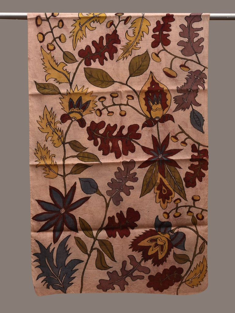 Cream Kalamkari Hand Painted Cotton Silk Handloom Stole with Floral Design ds2709