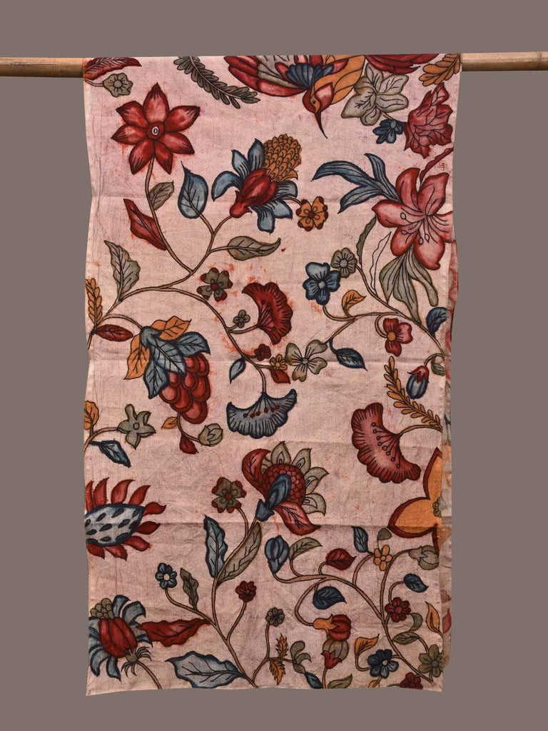 Cream Kalamkari Hand Painted Cotton Stole with Floral Design ds2309