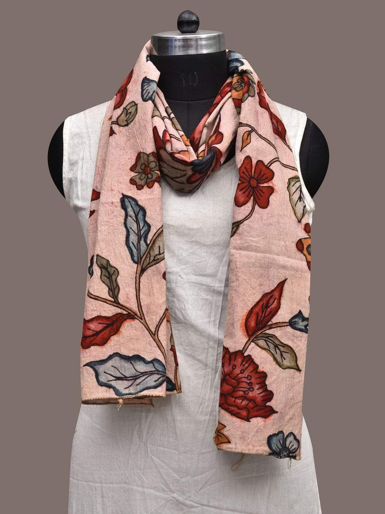 Cream Kalamkari Hand Painted Cotton Stole with Floral Design ds2309