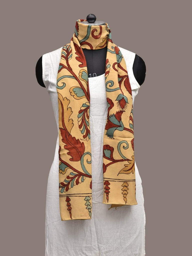 Cream Kalamkari Hand Painted Crepe Stole with Floral Design ds2262