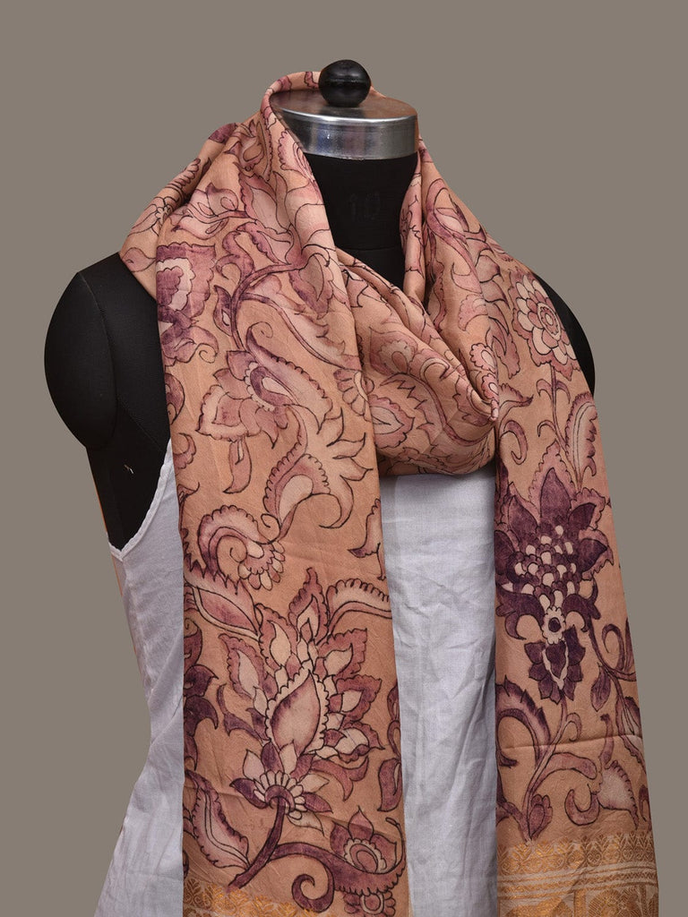 Cream Kalamkari Hand Painted Kanchipuram Silk Handloom Dupatta with Floral Design ds3072