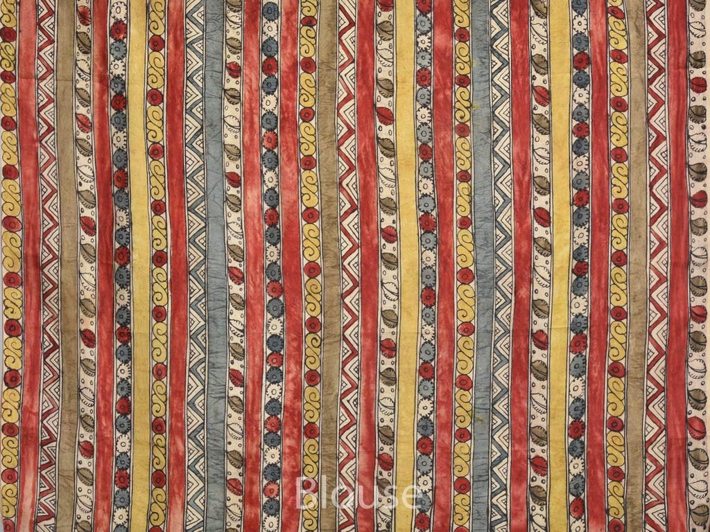 Cream Kalamkari Hand Painted Pure Silk Handloom Saree with Peacocks Pallu Design KL0122