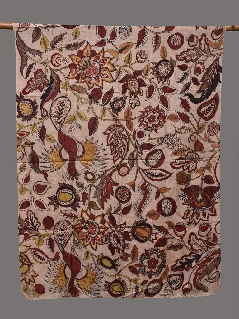 Cream Kalamkari Hand Painted Tussar Handloom Dupatta with Floral and Birds Design ds2408