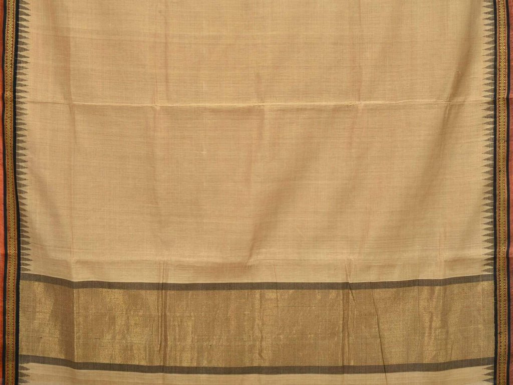 Cream Khadi Cotton Handloom Plain Saree with Doby Border Design Kh0438