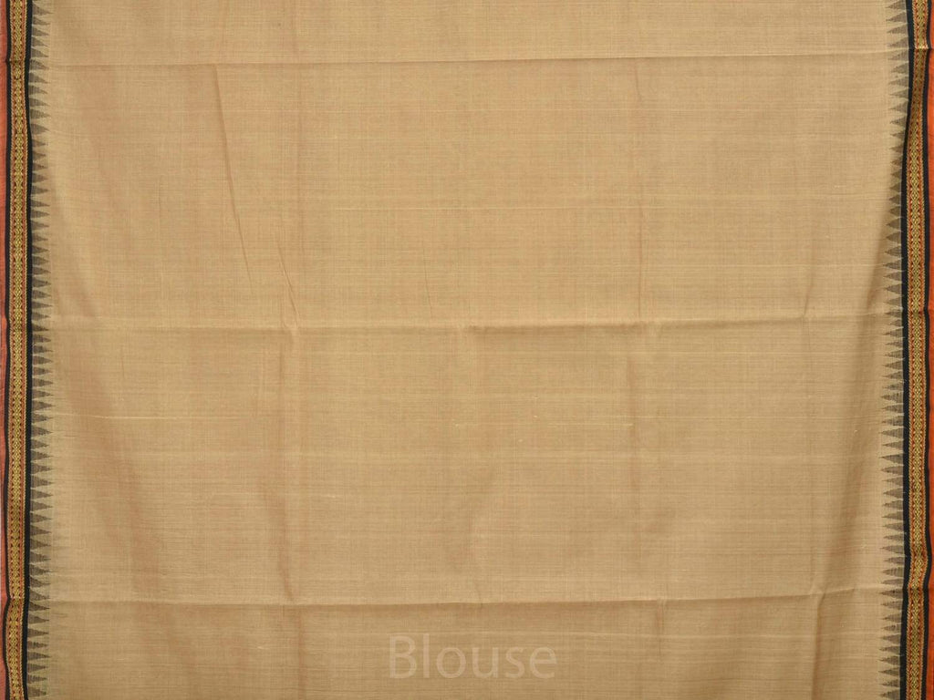 Cream Khadi Cotton Handloom Plain Saree with Doby Border Design Kh0438