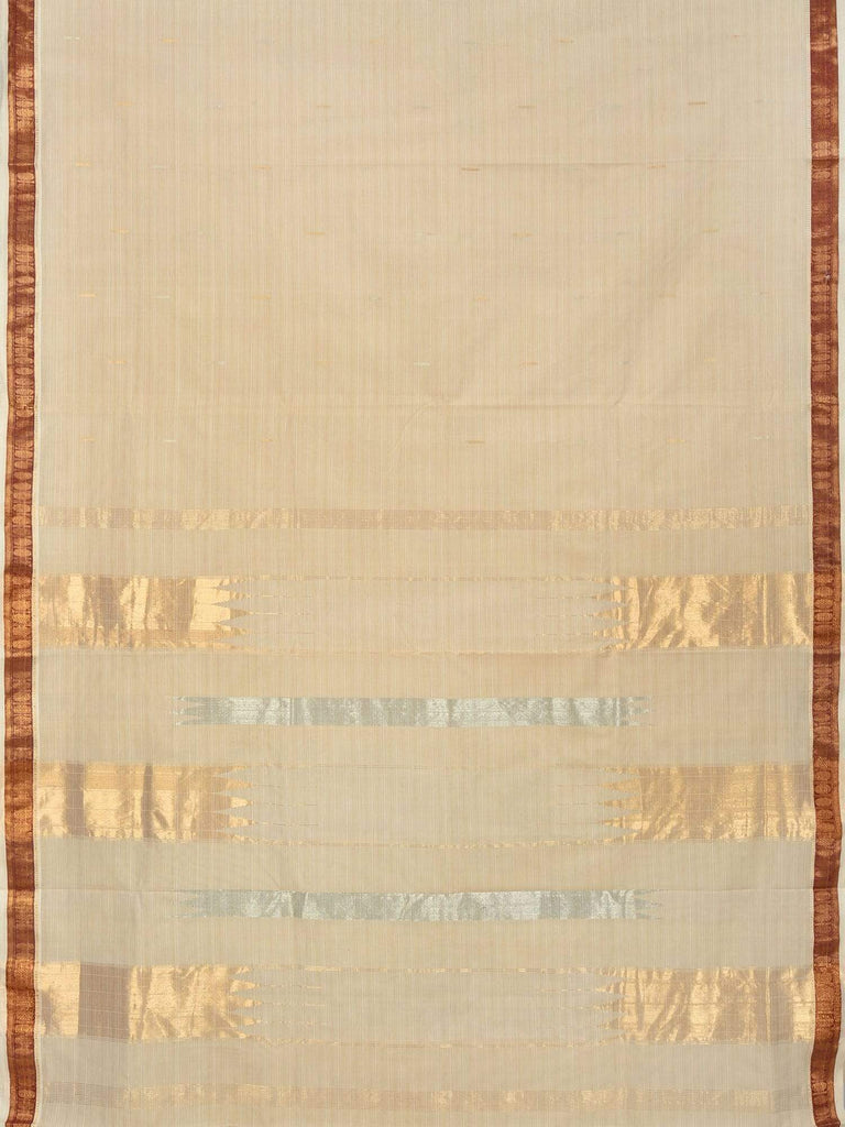 Cream Khadi Cotton Handloom Saree with Doby Border and Zari Strips Pallu Design No Blouse kh0428