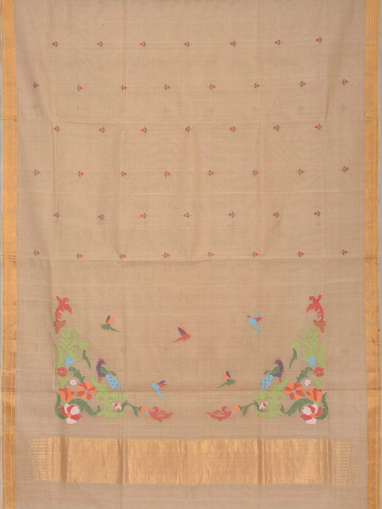 Cream Khadi Cotton Handloom Saree with Jamdani Buta and Birds Pallu Design kh0409