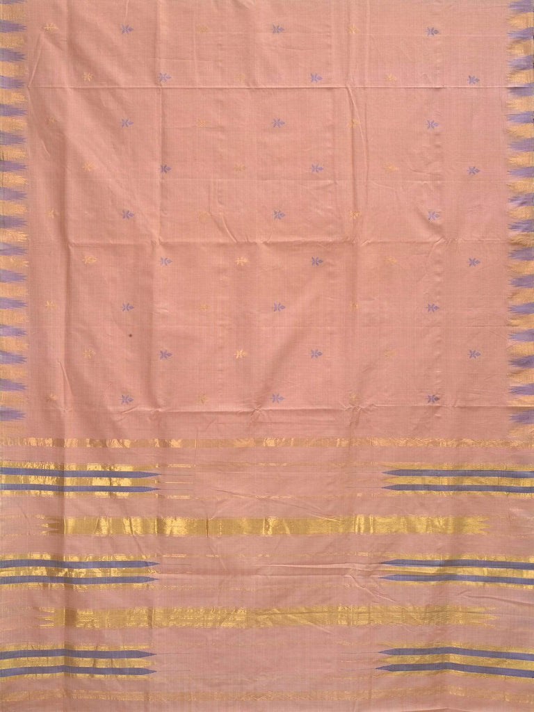 Cream Khadi Cotton Handloom Saree with Jamdani Buta and Temple Border Design kh0425