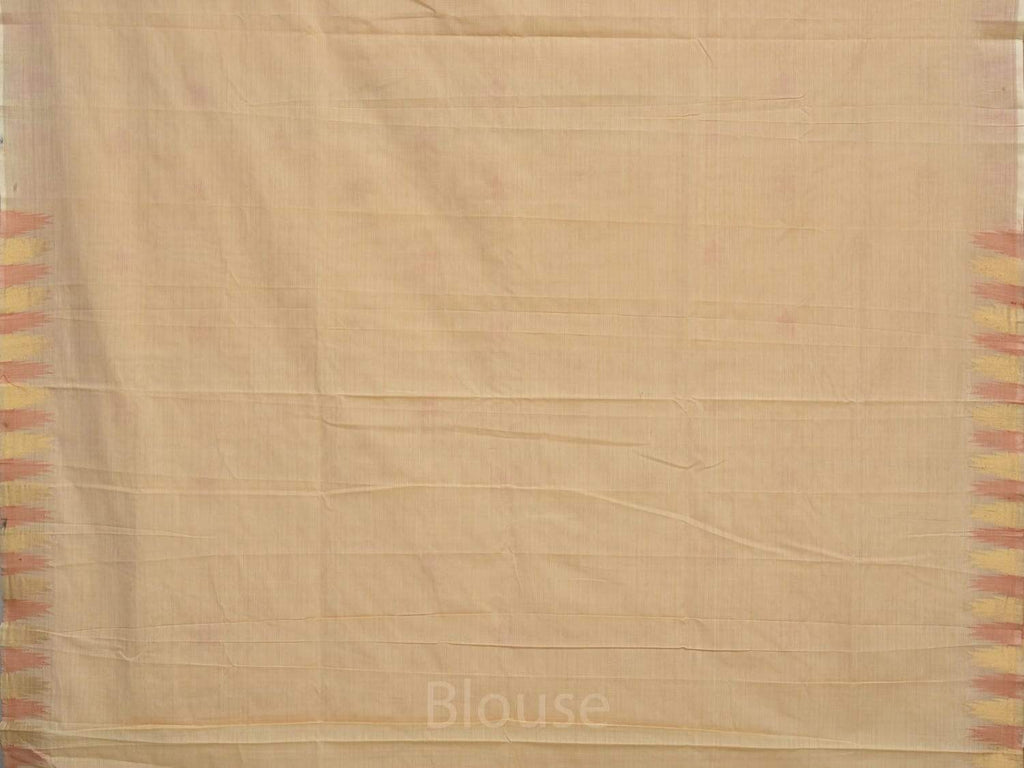 Cream Khadi Cotton Handloom Saree with Jamdani Buta and Temple Border Design Kh0441