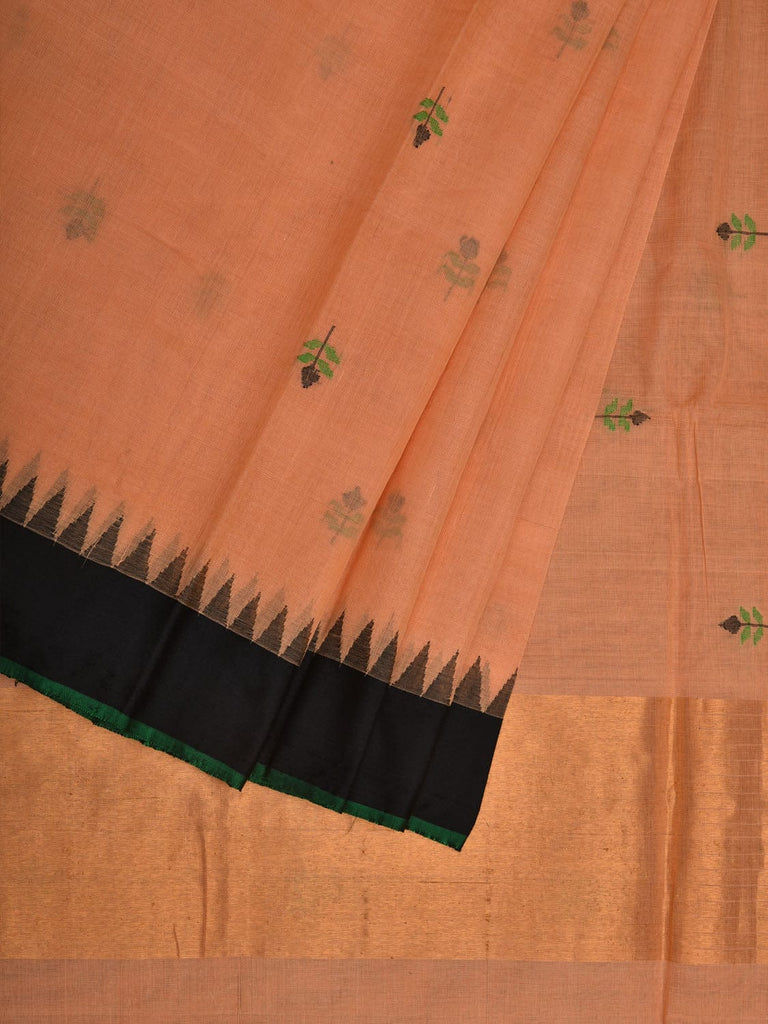 Cream Khadi Cotton Handloom Saree with Jamdani Buta and Temple Border Design kh0590