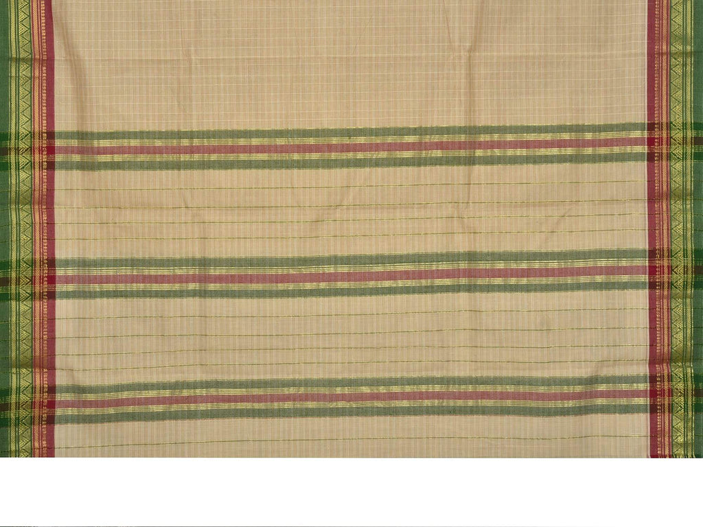 Cream Narayanpet Cotton Handloom Saree with Checks and Border Design No Blouse np0217