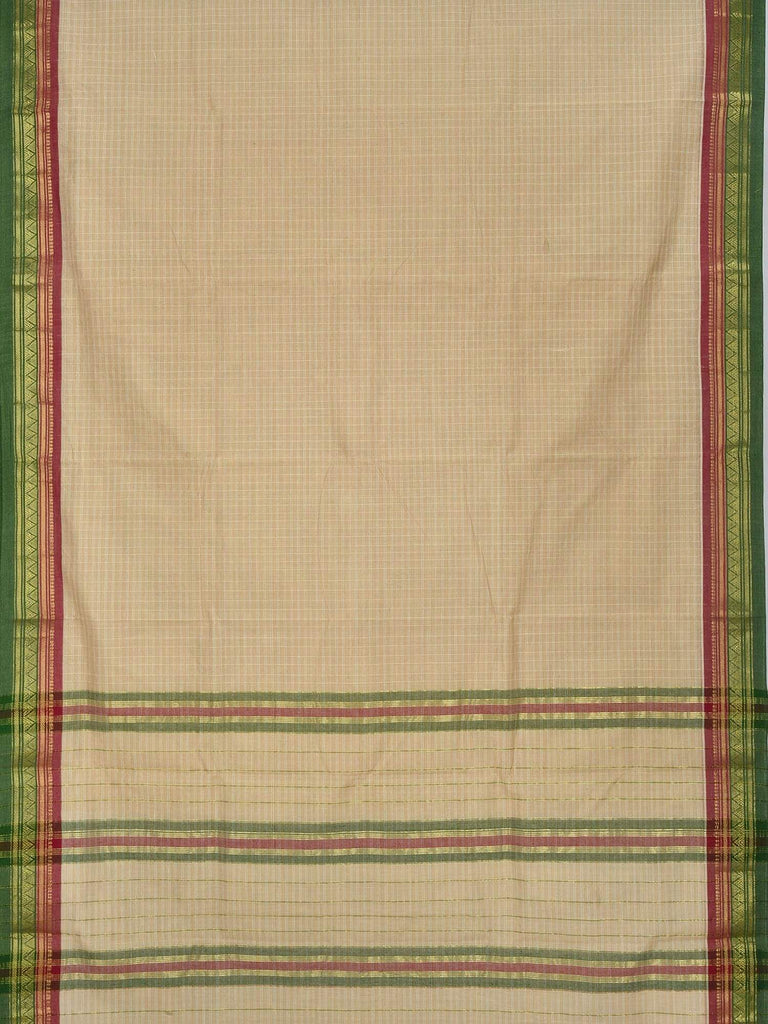 Cream Narayanpet Cotton Handloom Saree with Checks and Border Design No Blouse np0217