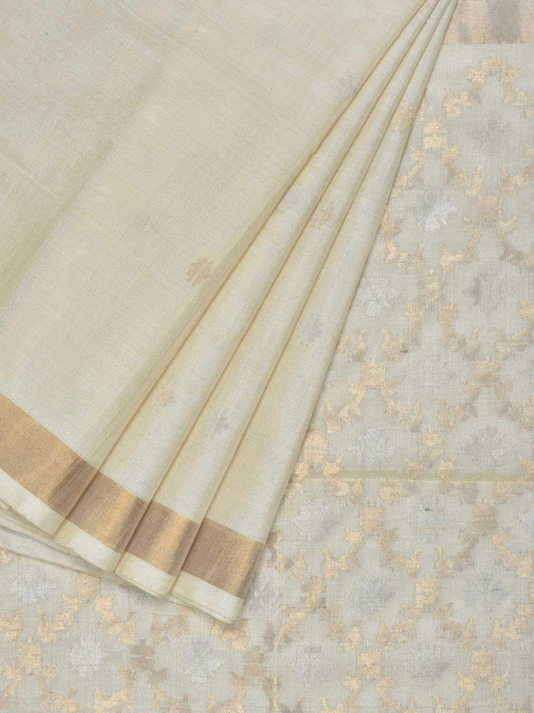 Cream Uppada Tussar Cotton Handloom Saree with Jamdani Pallu Design U1546