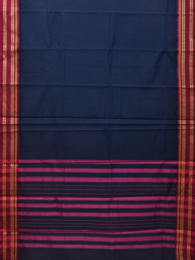 Dark Blue and Pink Bamboo Cotton Plain Saree with Border Design bc0067