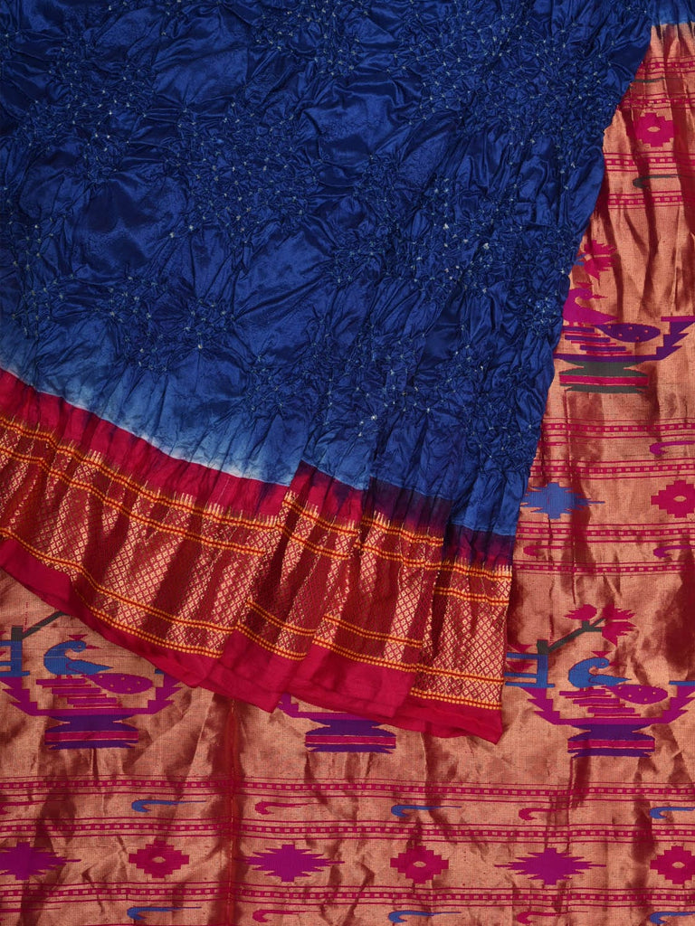 Dark Blue and Pink Bandhani Paithani Silk Handloom Saree with Pallu Design bn0454