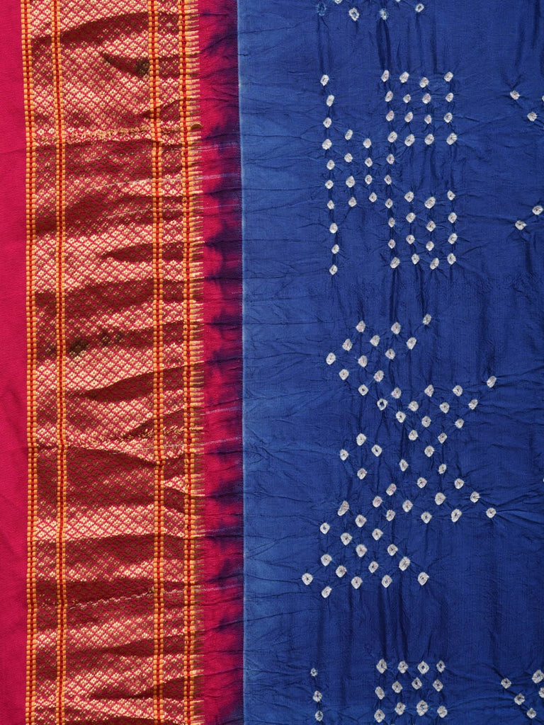 Dark Blue and Pink Bandhani Paithani Silk Handloom Saree with Pallu Design bn0454