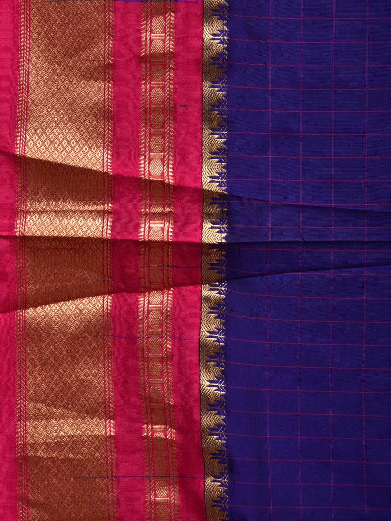 Dark Blue and Pink Gadwal Silk Handloom Saree with Checks Design g0318