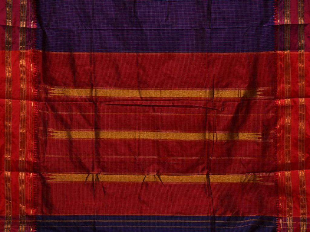 Dark Blue and Red Narayanpet Silk Handloom Saree with Checks Design No Blouse np0443