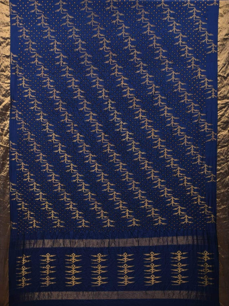 Dark Blue Bandhani Uppada Silk Handloom Saree with Diagonal Design bn0267