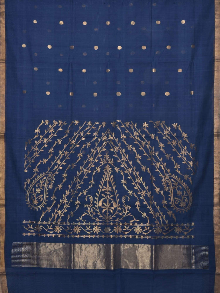 Dark Blue Khadi Cotton Handloom Saree with Pallu Design kh0342