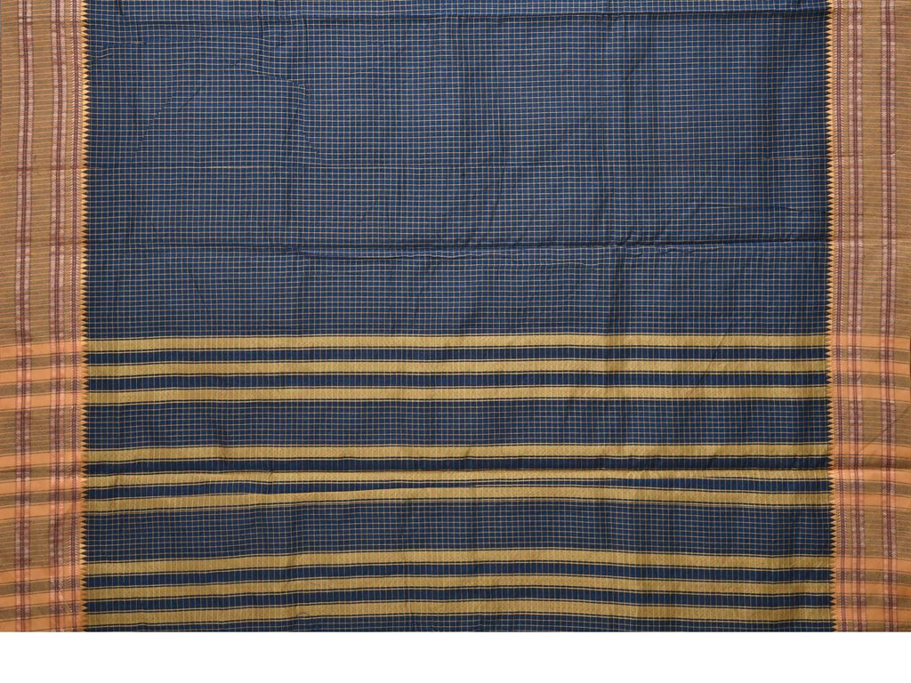 Dark Blue Narayanpet Cotton Handloom Saree with Checks and Traditional Border Design No Blouse np0221