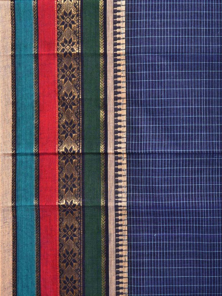 Dark Blue Narayanpet Cotton Handloom Saree with Checks Design No Blouse np0286